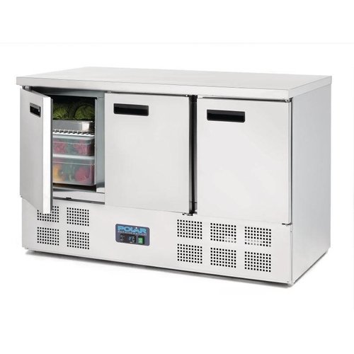  Polar Thekenkühlschrank | Edelstahl | 3 Türen | 368 L | 88(H)x137(B)x70(T) cm 