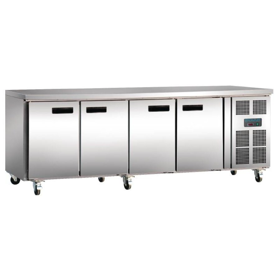 Thekenkühlschrank | Edelstahl | 4 Türen | 449L | 86(H)x223(B)x60(T) cm