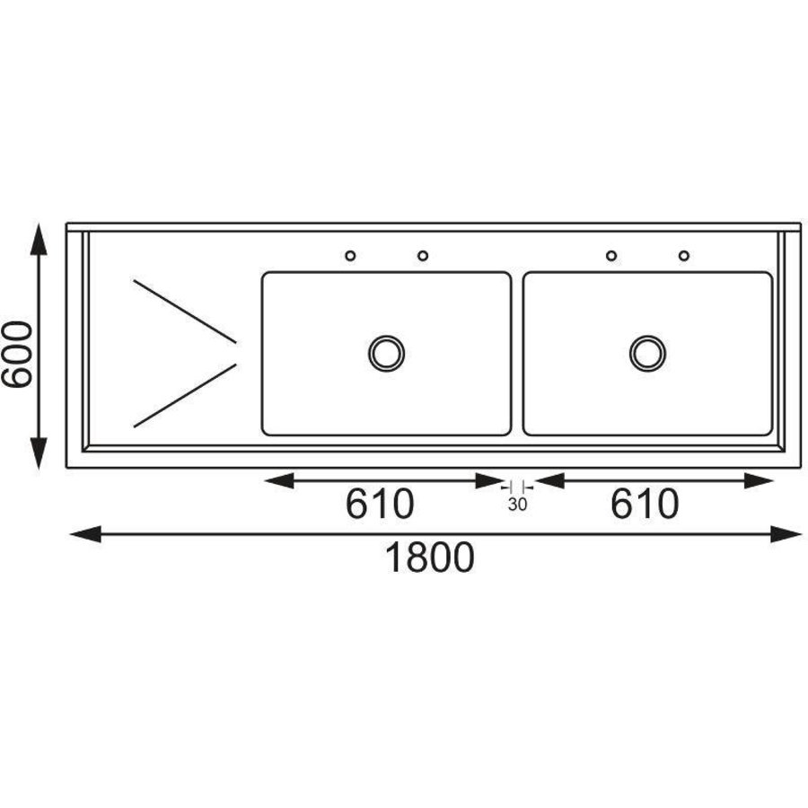 Edelstahlspüle | 2 Waschbecken rechts | 180x60x90 cm