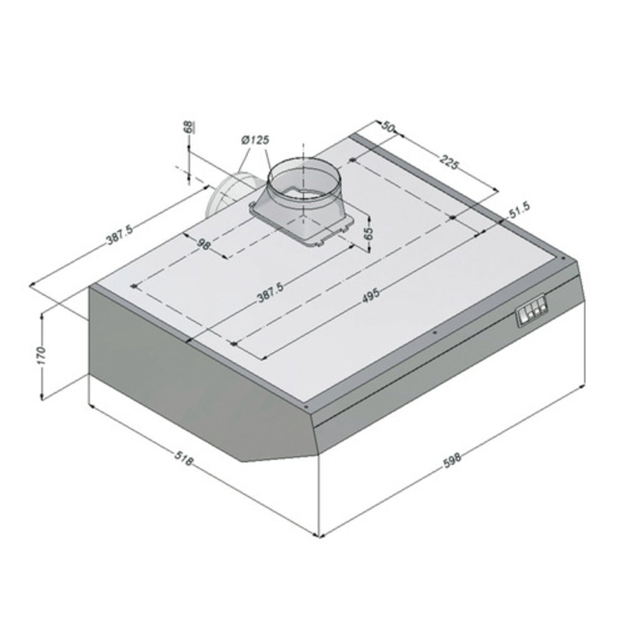 Wandhaube 60(B)x52(T)x17(H) cm