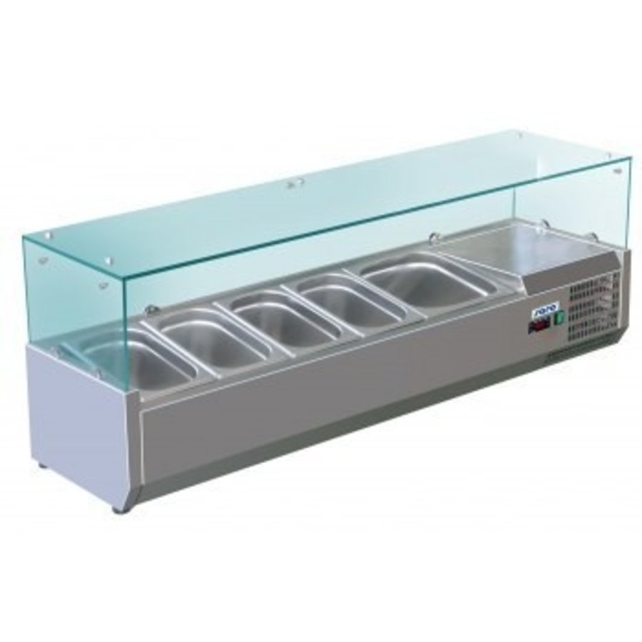Kühlaufsatz mit Glasaufsatz | 4x1/3+1x1/2 GN | 140x38x43,5cm