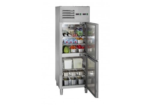  Saro Professioneller Kühlschrank mit Gefrierfach | Edelstahl | Selbstschließende Tür | 68x83x201 cm 