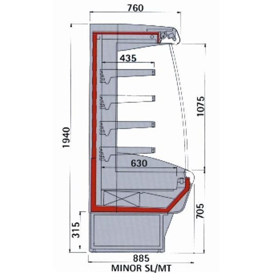 Wandkühler - Automatische Abtauung - Inkl. Tauwasserverdunstung - 1260 x 885 x H1940 mm