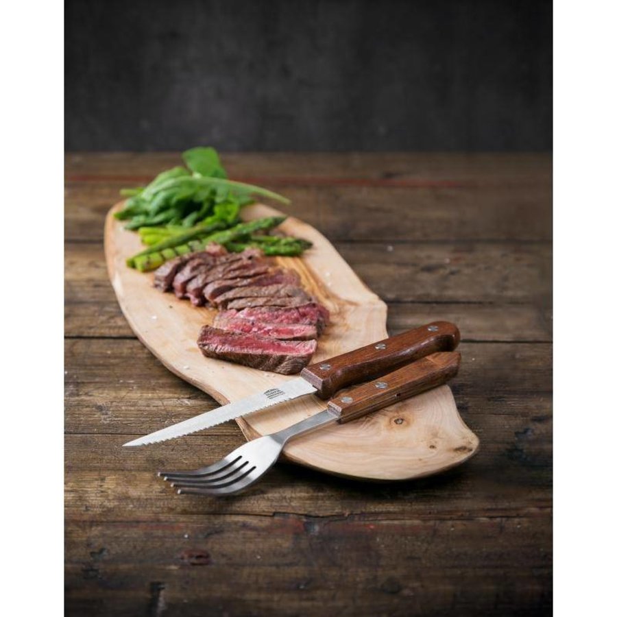 Steak-Gabel-Edelstahl Braun Holz 19cm | 12 Stück