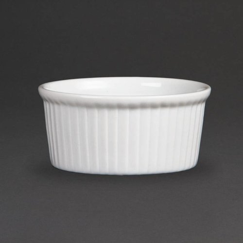  Olympia Weiße Porzellan Ramekin Gerippte 9cm | 12 Stück 