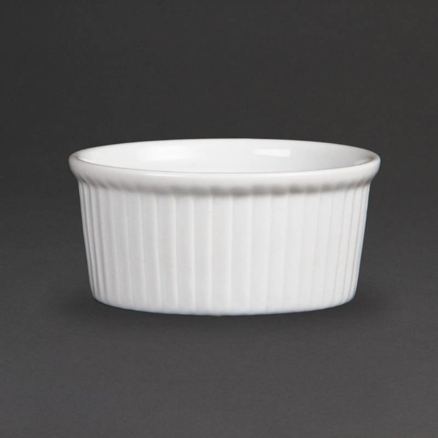 Weiße Porzellan Ramekin Gerippte 9cm | 12 Stück