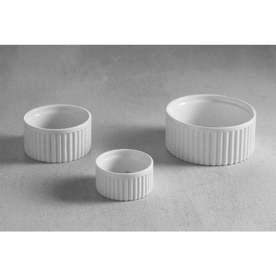 Gerippte weißes Porzellan Ramekin 12x6cm | 6 Stück