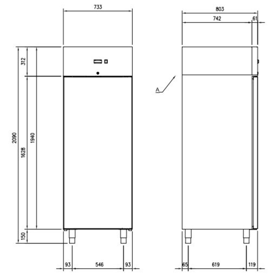 Kühlschrank Gezwungen | Edelstahl 700 Liter | 73x80x209 cm - Premium Qualität