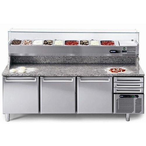  Afinox Pizzawerkbank Edelstahl mit 3 Türen und 3 Schubladen 215x80x104 cm 