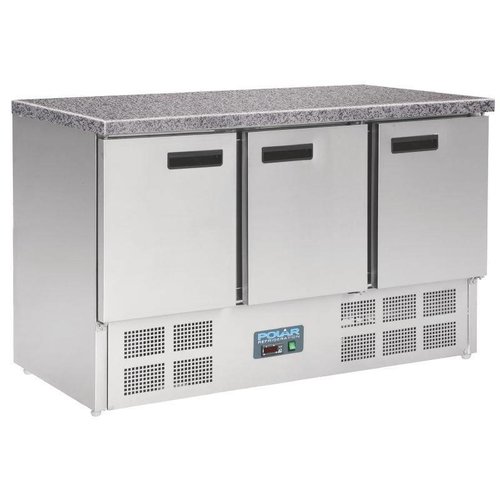  Polar Thekenkühlschrank | Edelstahl | Marmor | 3 Türen | 88(H)x137(B)x70(T) cm 