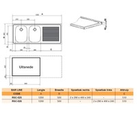 Bar spoeltaflelblad inox | Doppelwaschbecken Recht | 120x50 cm