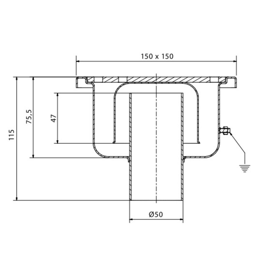 Bodenablauf Edelstahl Vertikal Anschluss | 15(B)x15(T)x12(H) cm