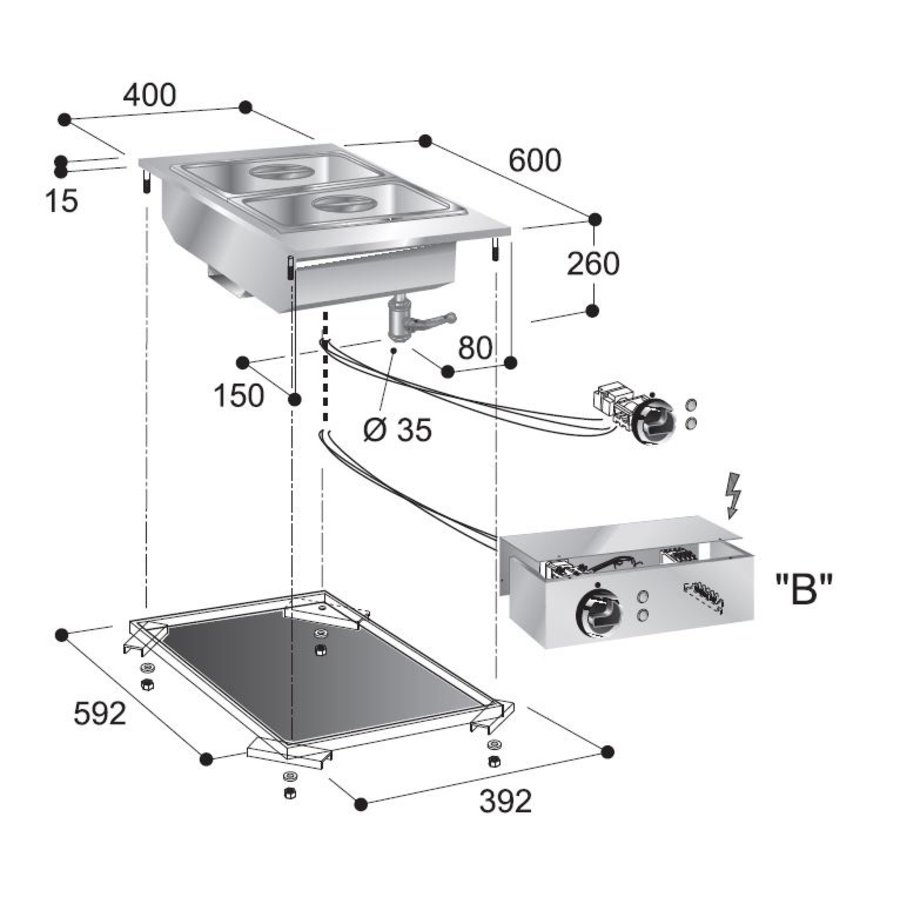 Eingebautes Bain-Marie-Element | Gastronorm 1/1