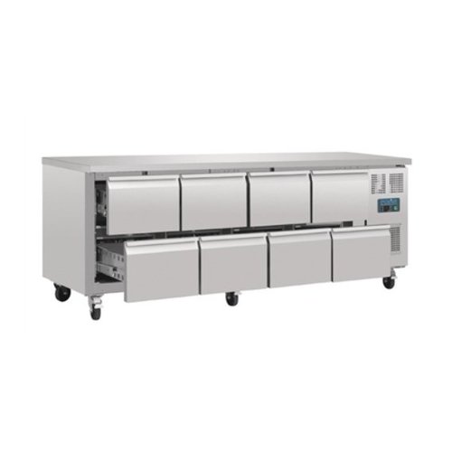  Polar Werkbank | Gekühlt | Tiefes Modell | Edelstahl | 8 Schubladen | 86(H)x223(B)x70(T) cm 