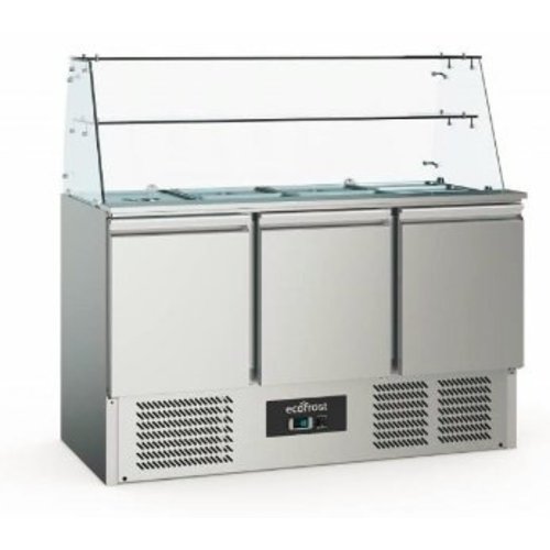  Ecofrost Saladette mit Glasvitrine | Edelstahl | 3 Tür 