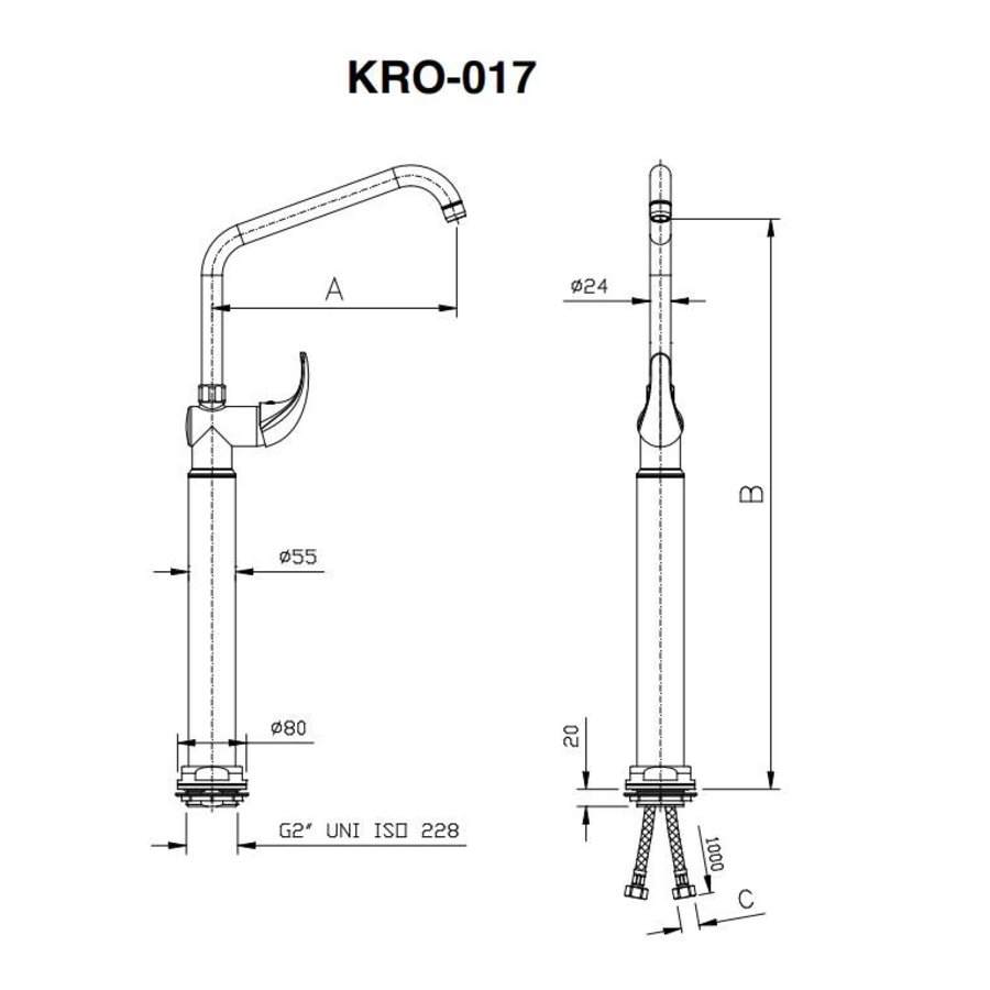 Hoher Kran | 29 cm Schwenkauslauf | 1 Griff