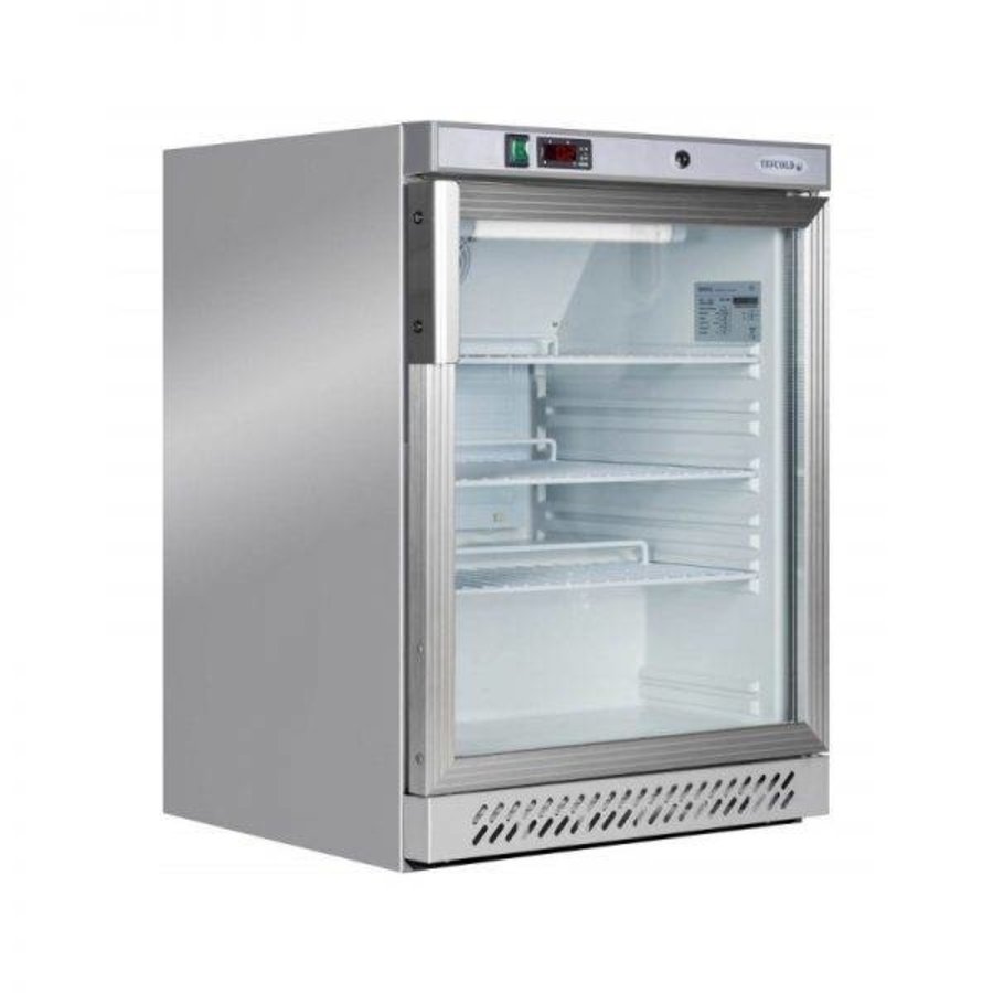 Kühlschrank mit Glastür | Edelstahl | Unterkonstruktion | 130 Liter