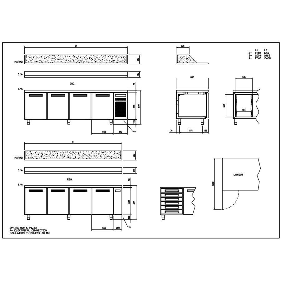 Pizzawerkbank | Edelstahl | 256x80x (h) 104 cm