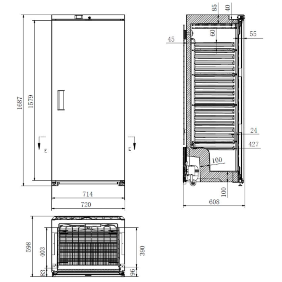 Gezwungener Gefrierschrank aus Edelstahl | 265 Liter