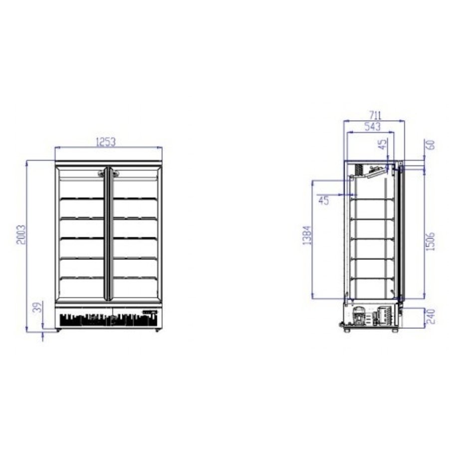 Kühlschrank 2 Glastüren | Edelstahl | 1000 L | Innen + Außen schwarz
