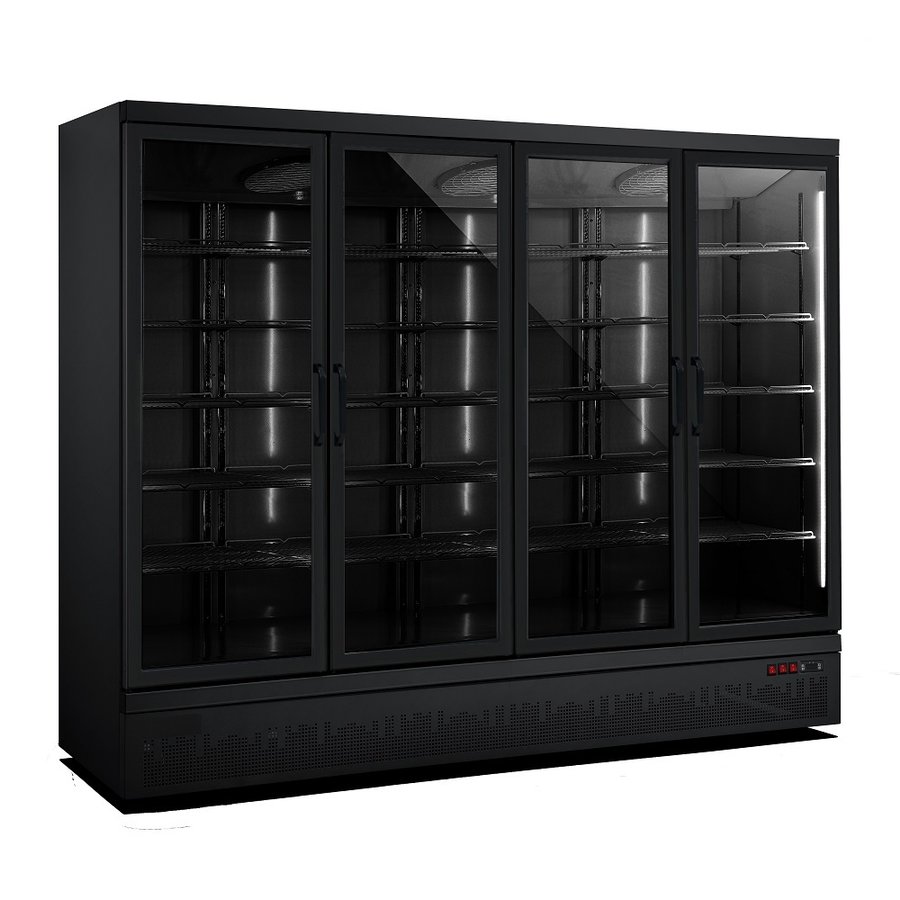 Kühlschrank 4 Glastüren | 2025 Liter | Edelstahl | Schwarz innen + außen