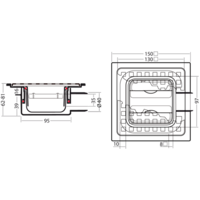 Bodenablauf Edelstahl ABS Horizontal Anschluss | 15(B)x15(T)x6(H) cm