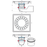 Bodenablauf Edelstahl RSA Horizontal/Vertikal Anschluss | 15(B)x15(T)x8(H) cm