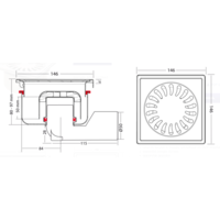 Bodemablauf Edelstahl Horizontal Anschluss | 15(B)x15(T)x11(H) cm