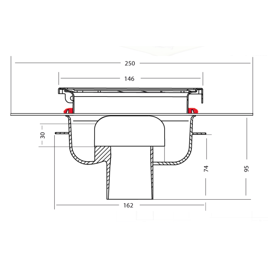 Bodenablauf Edelstahl ABS RVS Vertikal Anschluss | 15(B)x15(T)x12(H) cm