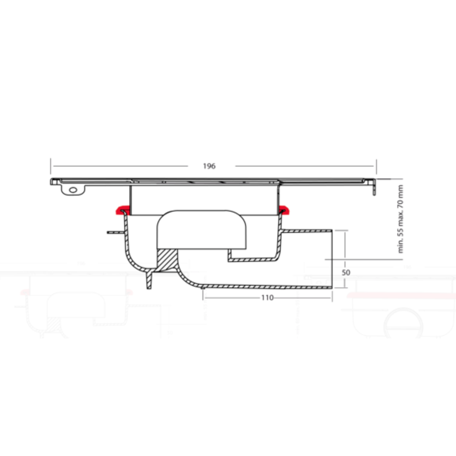 Bodenablauf Edelstahl ABS Horizontal Anschluss | 20(B)x20(T)x8(H) cm