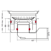 Bodenablauf Edelstahl RVS Horizontal Anschluss | 20(B)x20(T)x15(H) cm