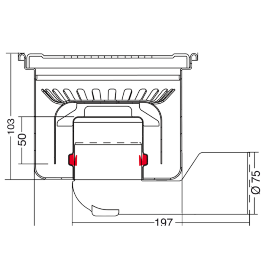 Bodenablauf Edenstahl RVS Horizontal/Vertikal Anschluss | 20(B)x20(T)x14(H) cm