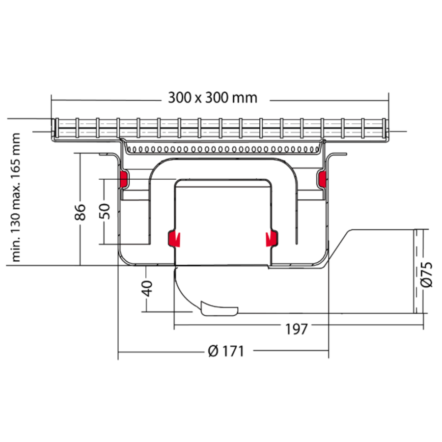 Bodenablauf Edelstahl Horizontal/Vertikal Anschluss | 30(B)x30(T)x17(H) cm