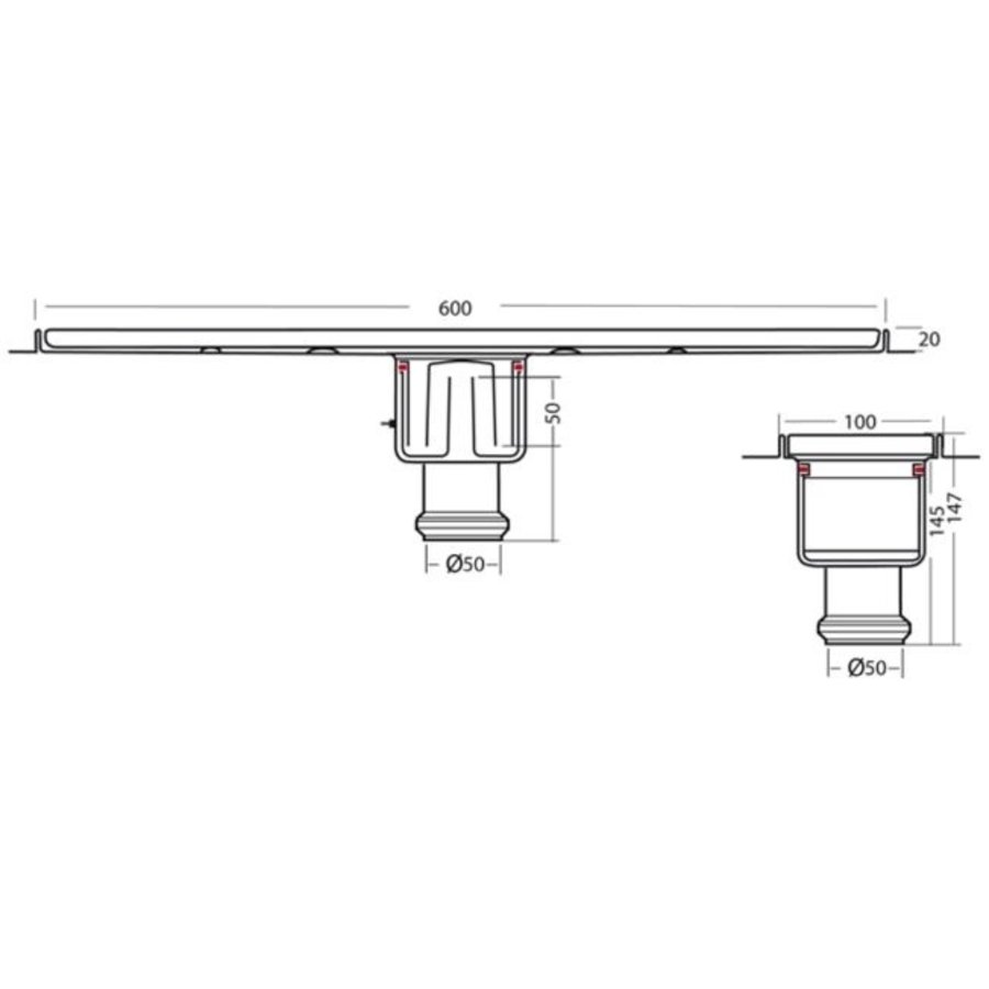 Bodenablauf Edelstahl Vertikal Anschluss | 60(B)x10(T)x15(H) cm