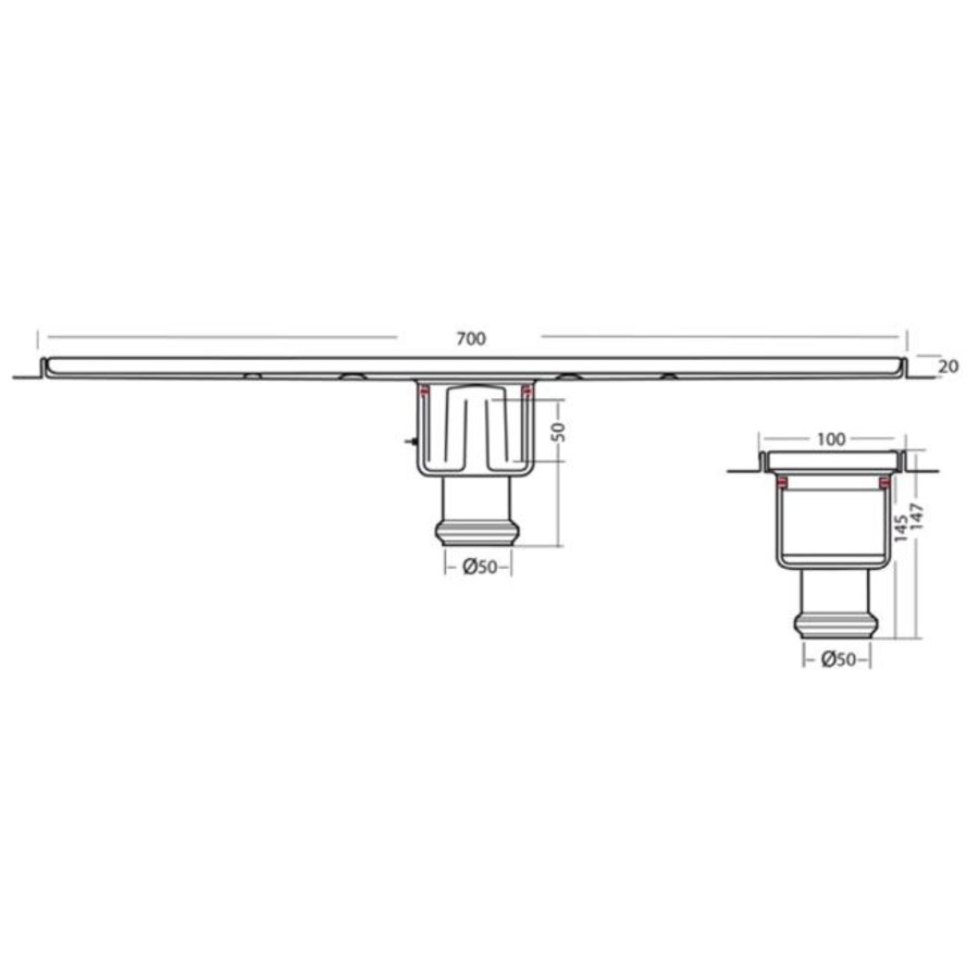 Bodenablauf Edelstahl Vertikal Anschluss | 70(B)x10(T)x15(H) cm