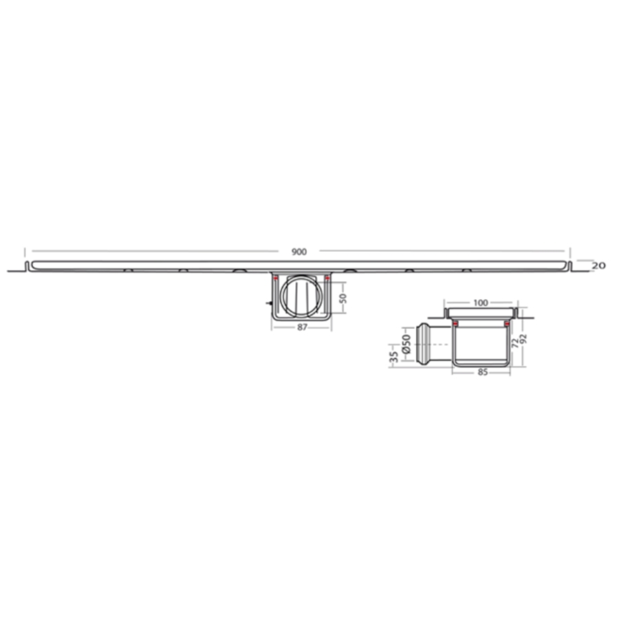 Bodenablauf Edelstahl Horizontal Anschluss | 90(B)x10(T)x10(H) cm