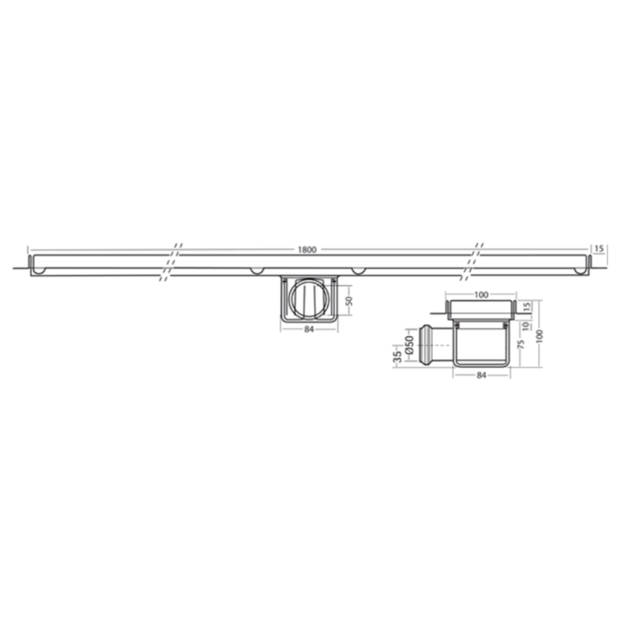 Bodenablauf Edelstahl Horizontal Anschluss | 180(B)x10(T)x10(H) cm