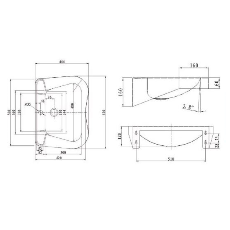 Waschbecken für Behinderte AISI 304 | 620 x 444 x 160 mm