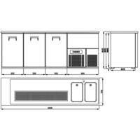 Biertheke 3 Türen 2 Spülbecken rechts | Edelstahl | 250x70x95 cm