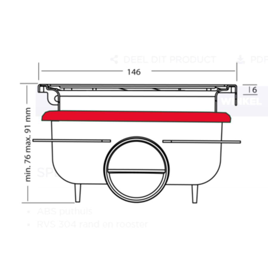 Bodenablauf  Edelstahl ABS Horizontal Anschluss  | 15(B)x15(L)x8(H) cm