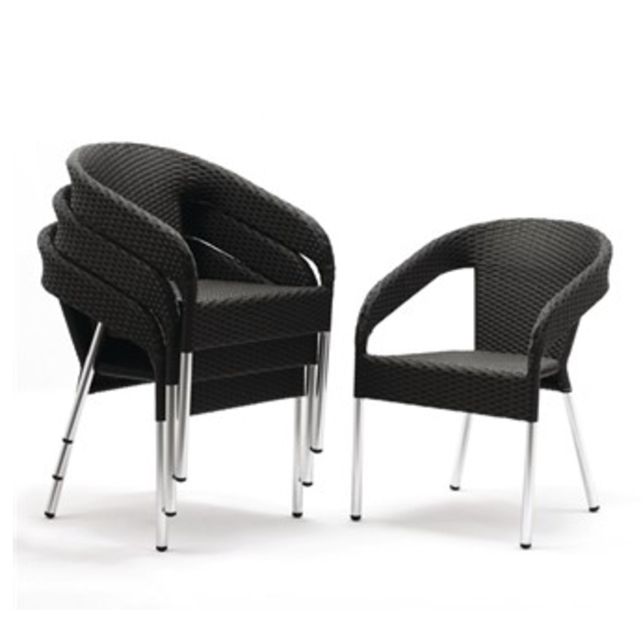 Schwarze Stühle | Polyrattan | Innen/Außen | Holzkohle (4 Stück)