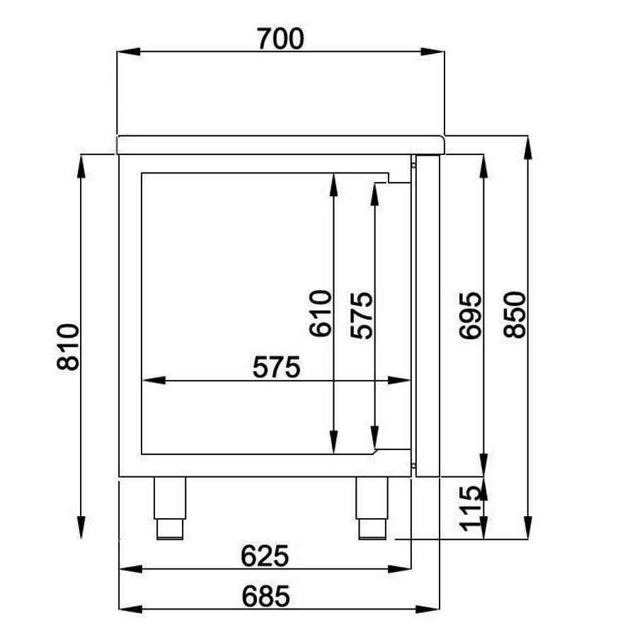 Kühlwerkbank aus Edelstahl | 1 Tür | 6 Schubladen | 1865x700x850mm