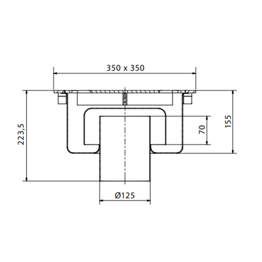 Bodenablauf Edelstahl Vertikal Anschluss | 35(B)x35 (T)x22(H) cm