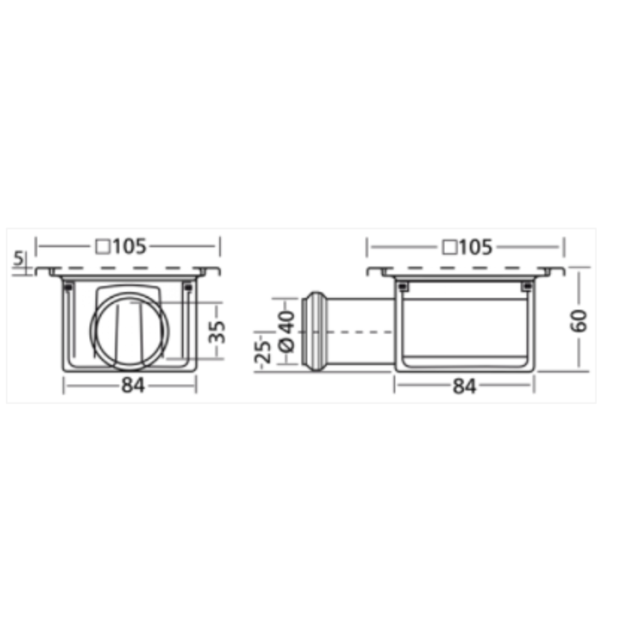 Bodenablauf Edelstahl Horizontal Anschluss | 10(B)x10(T)x6(H) cm