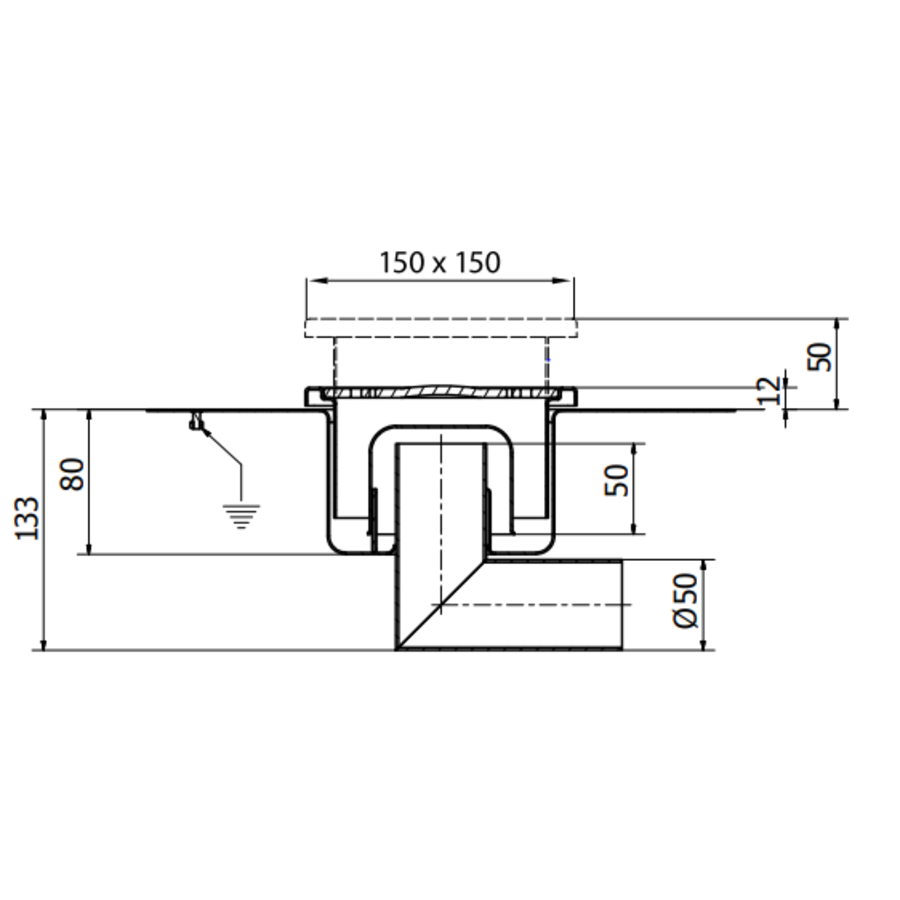 Bodenablauf Edelstahl Horizontal Anschluss | 15(B)x15(T)x18(H) cm