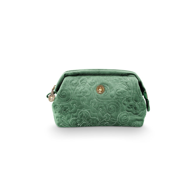 Pip Cosmetic Purse Small Velvet Quilted Green 19x12x8.5cm