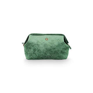 Pip Cosmetic Purse Extra Large Velvet Quilted Green 30x20.7x13.8cm