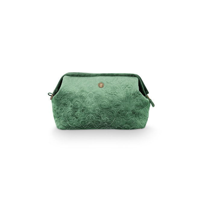 Pip Cosmetic Purse Extra Large Velvet Quilted Green 30x20.7x13.8cm