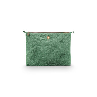 Pip Cosmetic Flat Pouch Large Velvet Quilted Green 30x22x1cm