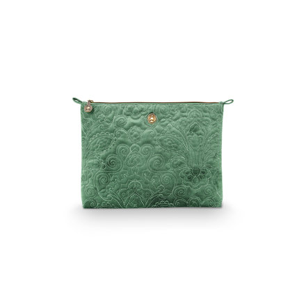Pip Cosmetic Flat Pouch Large Velvet Quilted Green 30x22x1cm